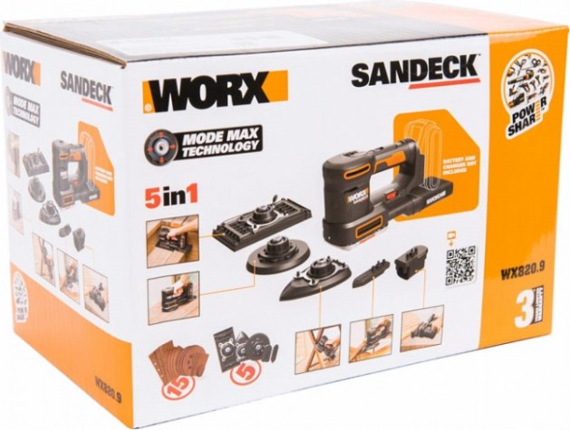 Виброшлифмашина аккумуляторная Worx WX820.9 без АКБ и ЗУ [WX820.9]
