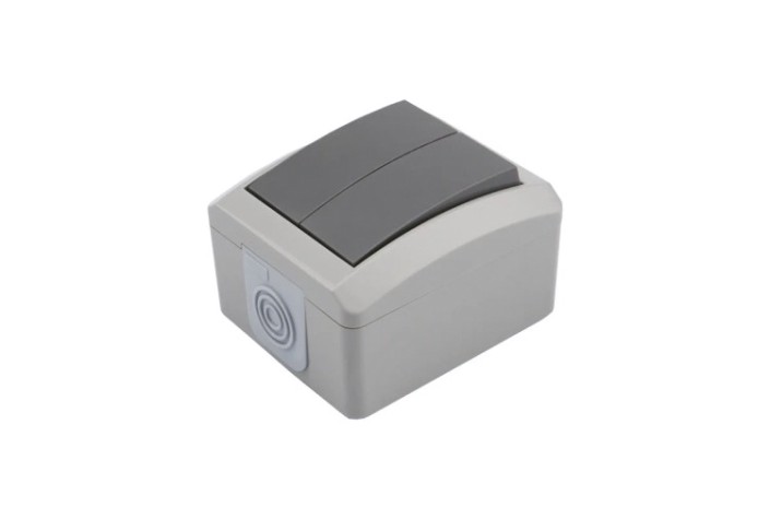 Выключатель Kranz KR-78-0609 двухклавишный INDUSTRIAL IP54, о/у, серый