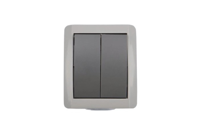 Выключатель Kranz KR-78-0609 двухклавишный INDUSTRIAL IP54, о/у, серый