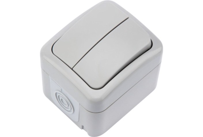 Выключатель Kranz KR-78-0833 двухклавишный Mini OG IP54, о/у, серый