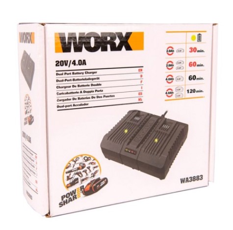 Зарядное устройство Worx WA3883 20В, 2х2А двойное Зарядное устройство Worx WA3883 20В, 2х2А двойное